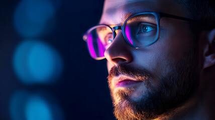 Data analyst interacting with complex visual models, real-time statistical optimization, multi-layered data insights, high-tech office