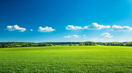 Fototapeta premium Serene Green Field Under a Vast Blue Sky