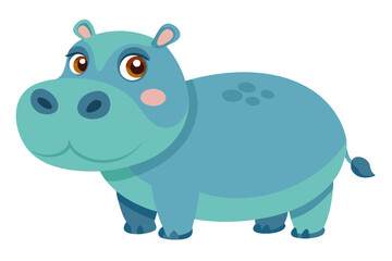 Watercolor Vector of a Cartoon Hippopotamus Animation, Cute and Fun Illustration of a Hippo, Hand-drawn Design, Vector Art on White Background, Perfect for Kids and Animal,