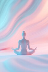 A glowing silhouette sits in a meditative pose, enveloped by soft, swirling lights in blue, green, and lavender tones, creating a serene and empowering atmosphere