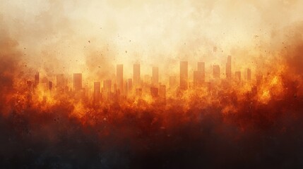 Fototapeta premium Apocalyptic cityscape engulfed in fiery inferno under a smoky sky