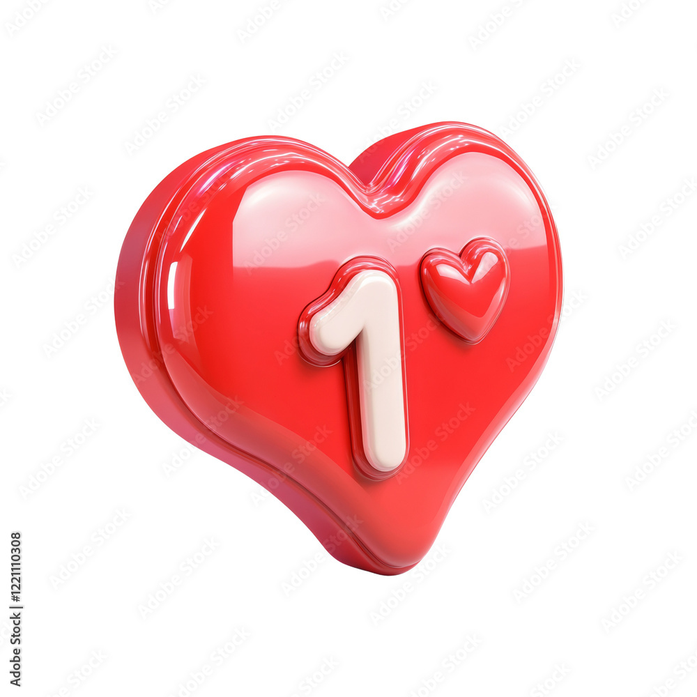 Aufkleber a glossy red heart icon displays the number one within it, suggesting a single like or favorite.