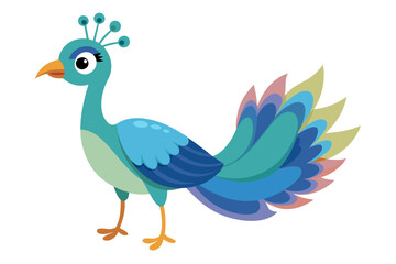 Beautiful Watercolor Vector of a Cartoon Peacock – Isolated, Colorful and Elegant Bird Illustration on White Background for Art, Design, Prints, and Digital Projects