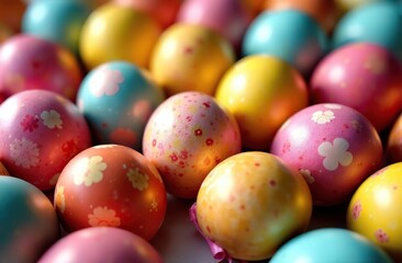  A delightful collection of rainbow-colored Easter eggs is beautifully displayed, showcasing various patterns and designs