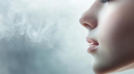 Obraz premium Close-up of woman's face with smoke in background