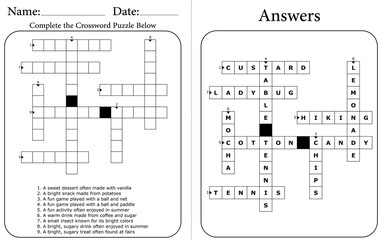Fun & Easy Crossword Puzzle for Kids: Printable Word Game for Classroom Management