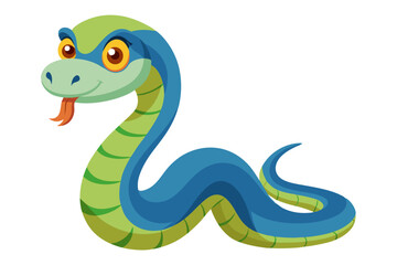 Fototapeta premium Watercolor Vector of a Cartoon Snake Animation - Cute Hand-Drawn Serpent Illustration on White Background