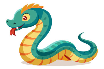 Fototapeta premium Watercolor Vector of a Cartoon Snake Animation - Cute Hand-Drawn Serpent Illustration on White Background