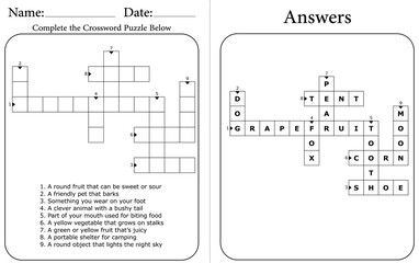 Fun & Easy Crossword Puzzle for Kids: Printable Word Game for Classroom Management