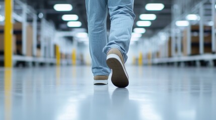 Obraz premium Employee Walking in Warehouse After Company Dissolution Leaving Uncertainty for Many Workers