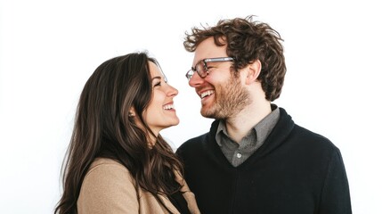 Obraz premium Happy Couple Smiling Facing Each Other Closely