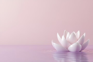 Fototapeta premium A glowing lotus flower softly radiates shades of pink and lavender as it floats on smooth, gentle ripples of water, surrounded by a calming pastel gradient