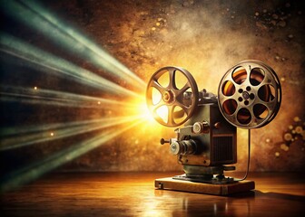 Obraz premium Vintage Movie Projector Beam in Dimly Lit Room - Cinematic Atmosphere Stock Photo