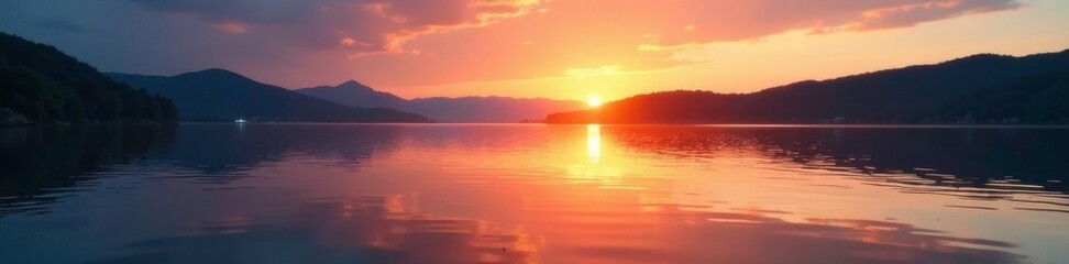 Fototapeta premium gentle ripples on a still lake as sunset approaches, gentle, natural