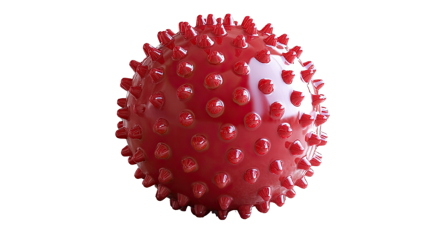 Textured Relief: A close-up shot features a vibrant red spiky massage ball, a tool designed to alleviate tension and provide therapeutic comfort. 
