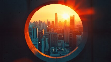Obraz premium Keyhole view of sunlit cityscape.