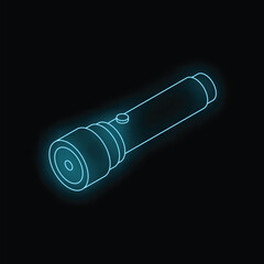 Neon flashlight shining in the dark, isometric view