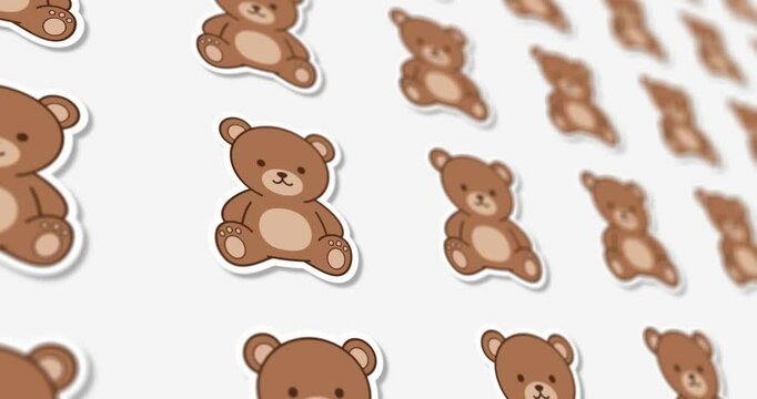 Teddy bear pattern with movement on black and white background