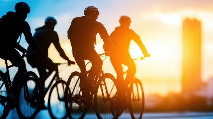 Cycling adventure at sunset urban landscape outdoor activity evening glow dynamic perspective healthy lifestyle