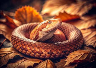 Fototapeta premium Vintage Photo of Copperhead Snake in Natural Habitat - Wildlife Photography
