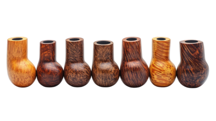 Collection of tobacco pipes: A curated collection of elegantly crafted tobacco pipes, each showcasing unique wood grains and textures, exuding a timeless appeal for aficionados and collectors.