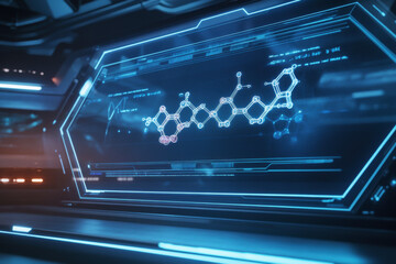 High-tech digital display showcasing chemical formula of innovative drug in advanced research lab