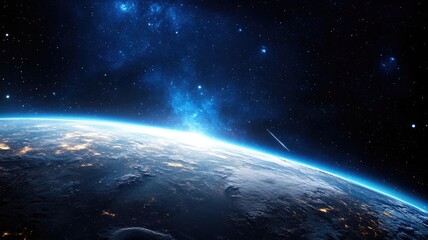 Earth from space with Milky Way galaxy in background