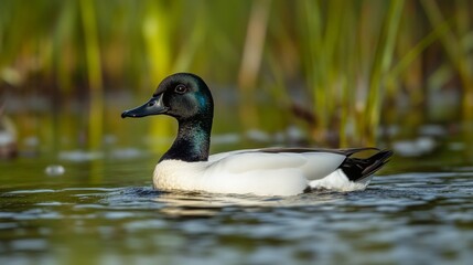 Obraz premium Stunning Black and White Duck in a Serene Water Scene