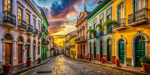 Fototapeta premium Vintage Recife: Aurora Street & Capibaribe River - Colonial Architecture, Brazil