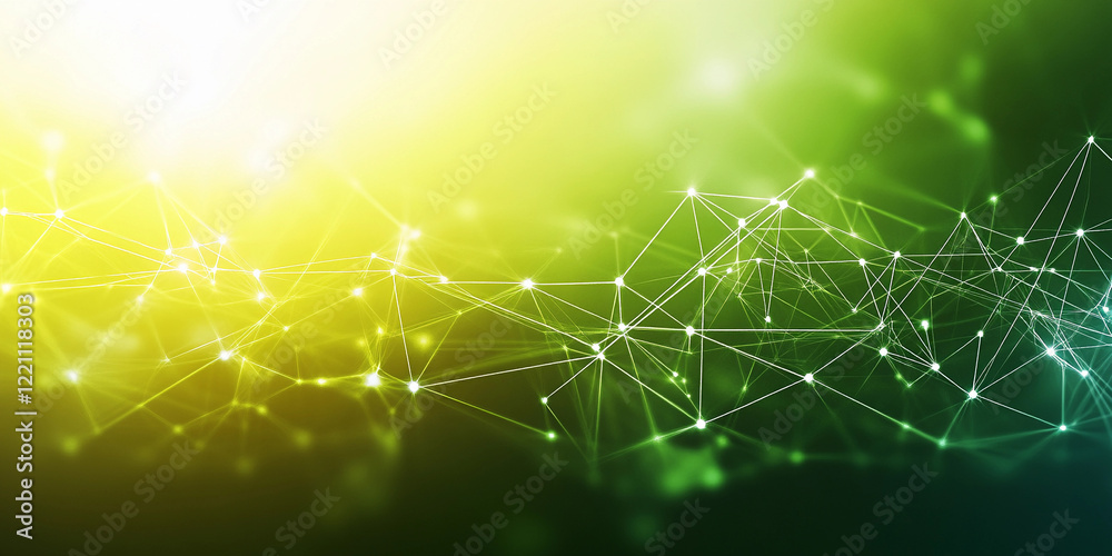 Poster connection visualization showcasing intricate digital network patterns in a vibrant green and yellow