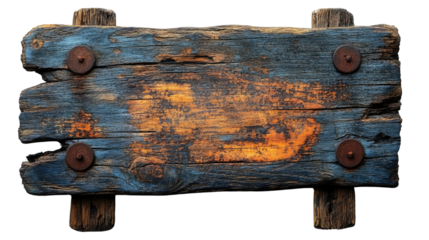 Rustic Charm: a distressed wooden sign with weathered blue paint, creating a vintage aesthetic perfect for conveying messages and evoking nostalgia.