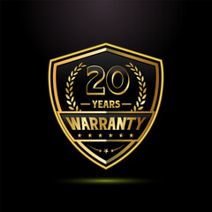 Fototapeta premium Luxury 20 years warranty with golden shield shape. for label, seal, stamp, icon, logo, badge