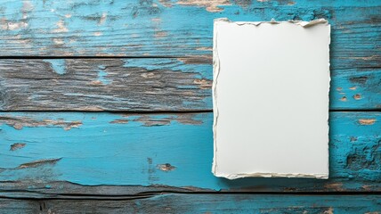 Blank sheet on rustic blue wooden surface, art or DIY concept
