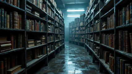 Obraz premium A vast library filled with books, symbolizing knowledge and sustainable development.