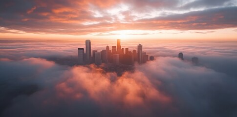 Seattle Skyline above the Clouds at Sunset