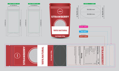 strawberry, template, snack, design, product, retail, package, blank, realistic, polymer, cardboard box, mock, background