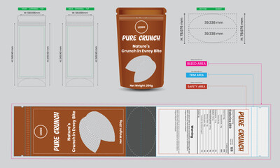 pure crunch, template, snack, design, product, retail, package, blank, realistic, polymer