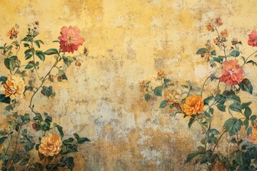 Floral Art Painting with Peach Roses