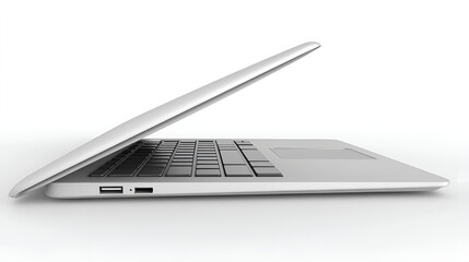 Opened laptop on a clean surface showcasing its sleek design and USB ports
