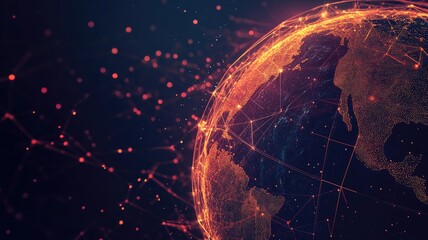 Obraz premium Glowing digital earth network with orange light nodes