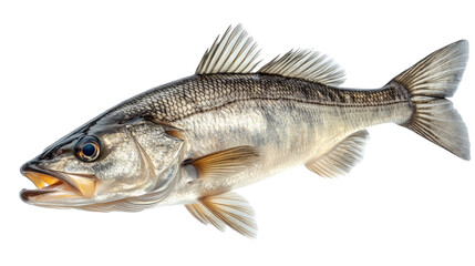Fototapeta premium Fish Under the Lens: A high-angle shot captures a close-up view of a fish with detailed scales, fins, and mouth, showcasing its unique aquatic characteristics. 