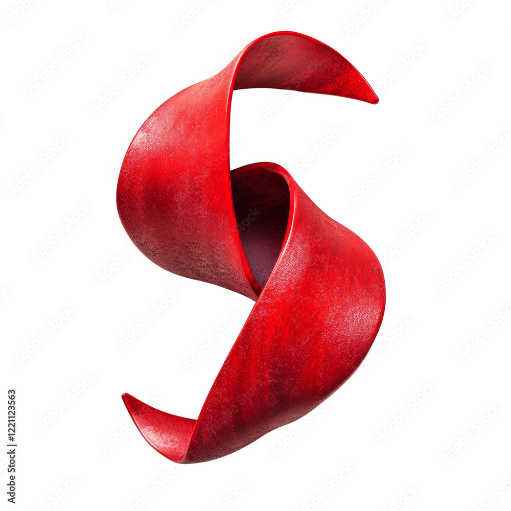 Poster a digitally rendered image showcasing a red ribbon swirling into an abstract shape against a black b
