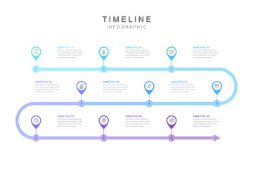 Business road map timeline infographic concept. with icons and 9 steps. Can be used for workflow layout, icons, diagram, report, web design Creative. marketing data. Vector illustration