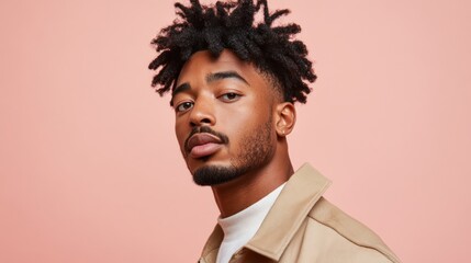 Obraz premium Young Man with Dreadlocks Posing Against Pink Background
