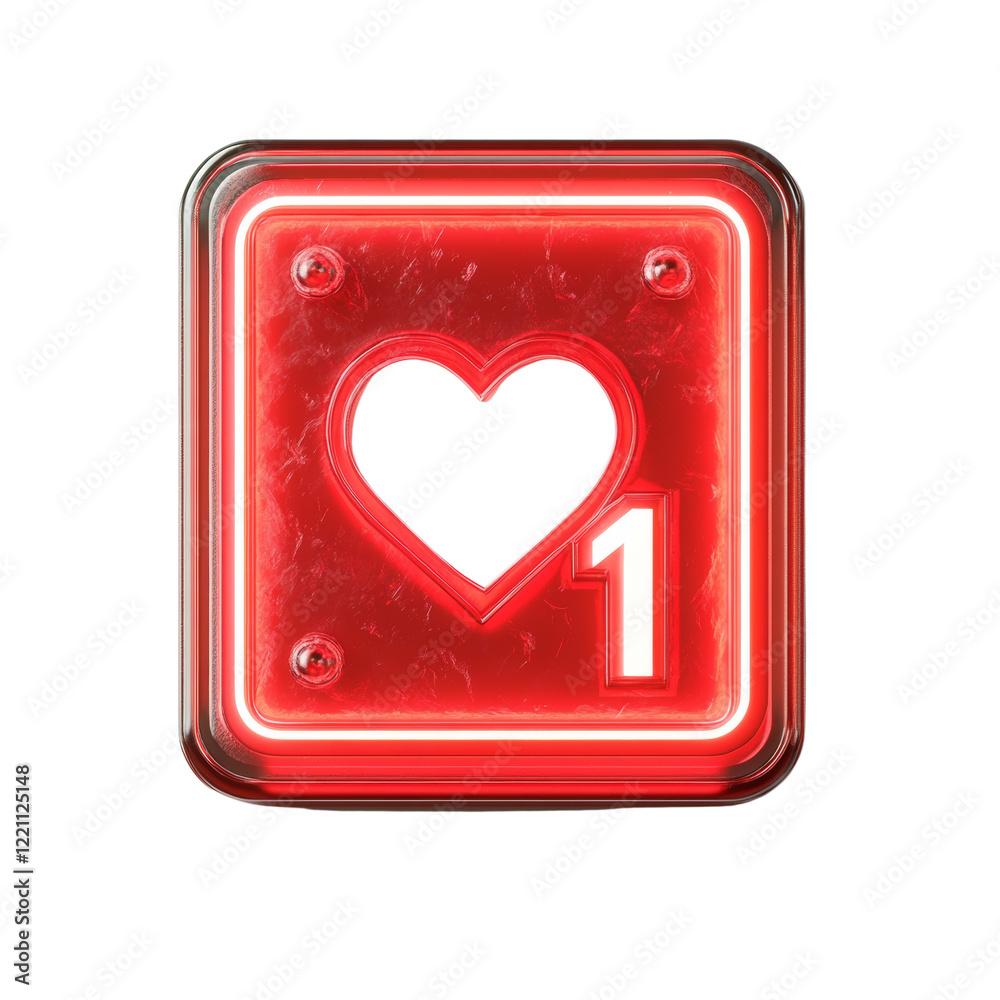 Aufkleber a digital rendering of a red neon sign featuring a heart and the number one, suggesting a single lik