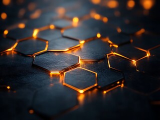 Obraz premium Illuminated Hexagonal Grid Dark Background