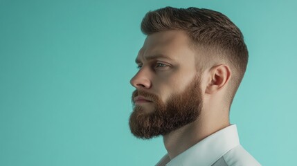 Naklejka premium Profile View of a Man with a Beard and Short Hair