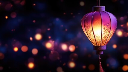 Obraz premium Traditional lantern glowing with lights in background