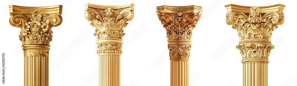 Poster the image shows four intricately detailed golden columns with elaborate capitals set against a black