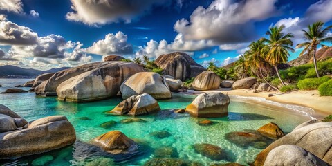 Obraz premium Virgin Gorda Baths: Stunning turquoise water, granite boulders, and pristine beach.